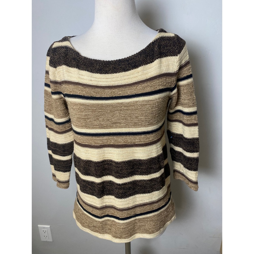 Lauren Jeans Co Ralph Lauren Striped Knit Sweater Cotton Linen Brown Tan Y2K M